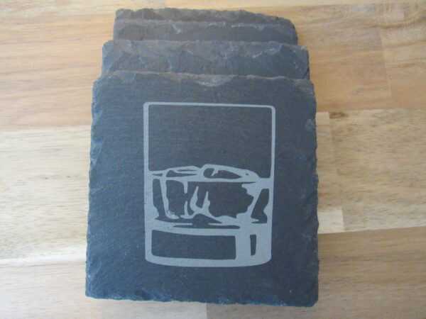 Whisky Glass Slate Coaster Set