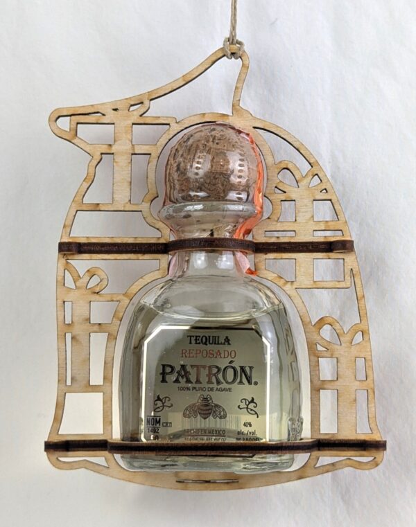 Patron Laser Cut Wood Ornament for Mini Alcohol Bottles, 5 x 4 inches