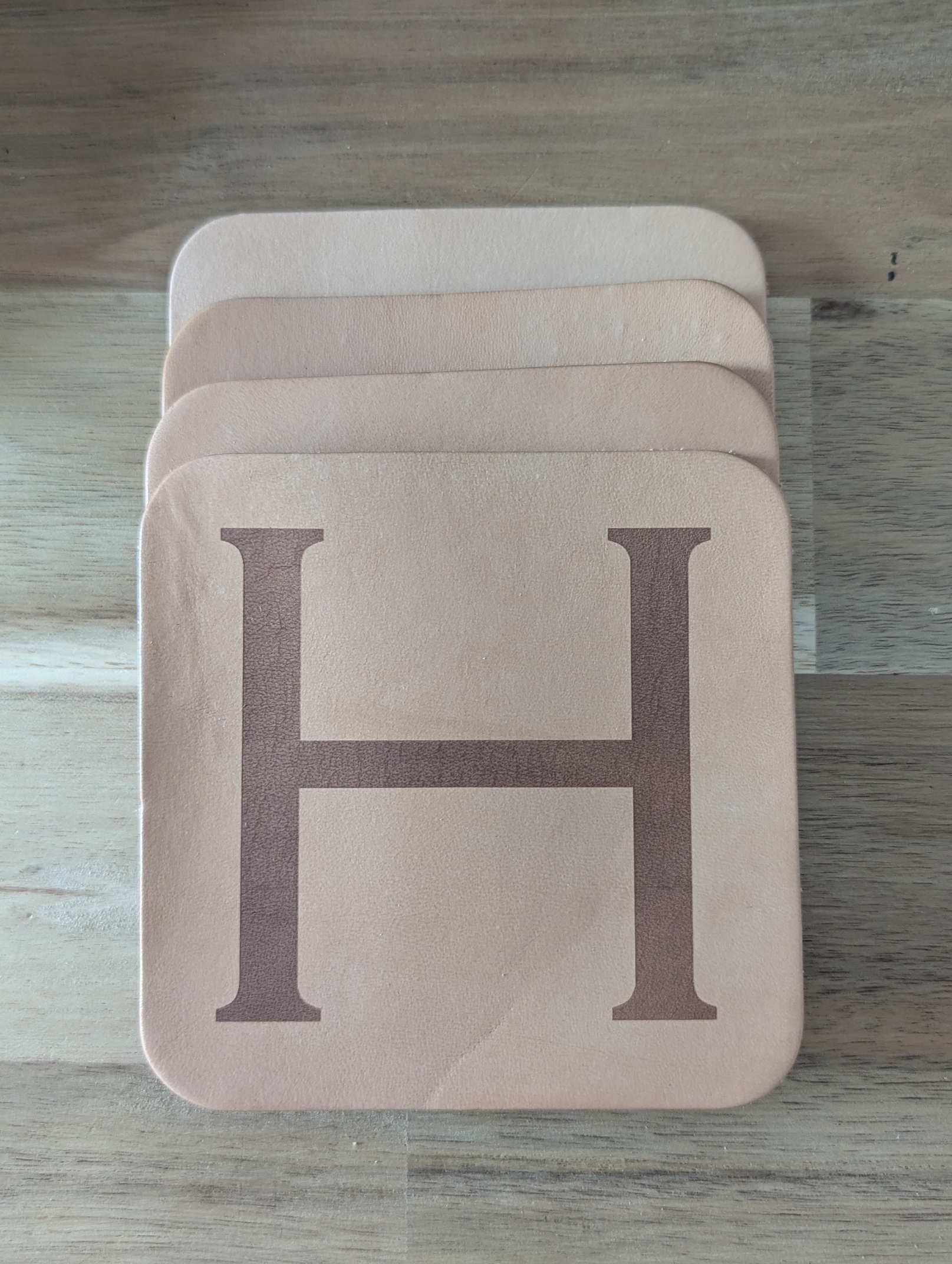 Square Rawwhide Leather Coaster with Initial