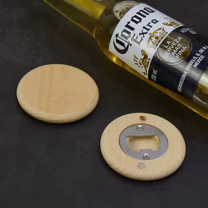 2.5 Round Wooden Bottle Opener with magnets