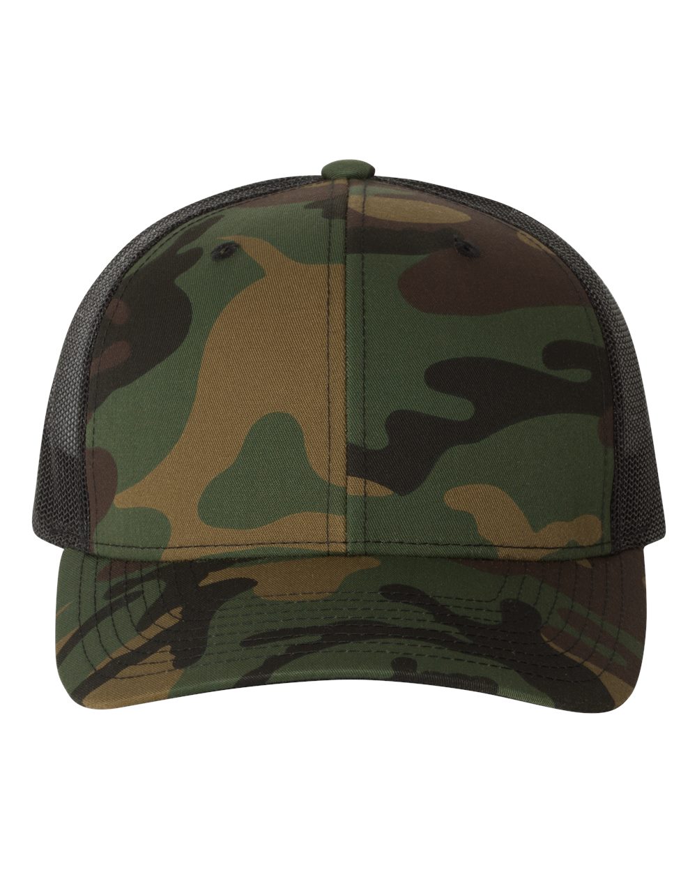 Green Camo & Black Trucker Hat - Front View